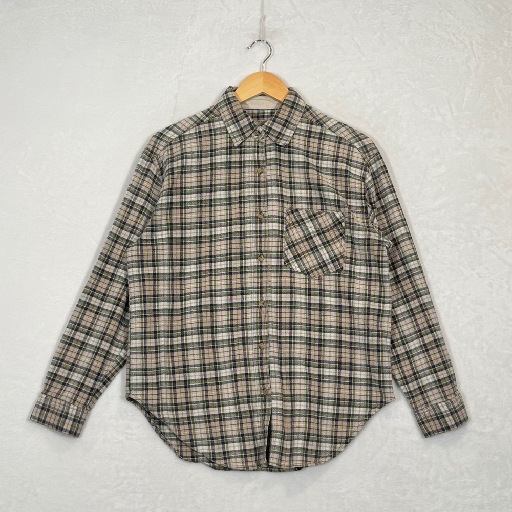 Vintage 90s At Last & Co Green Plaid Button Down Flannel Shirt Medium